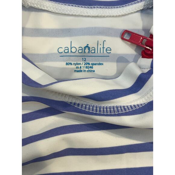 Cabana Life Girls Blue & White Striped Rash Guard – Size 12 - Picture 5 of 5